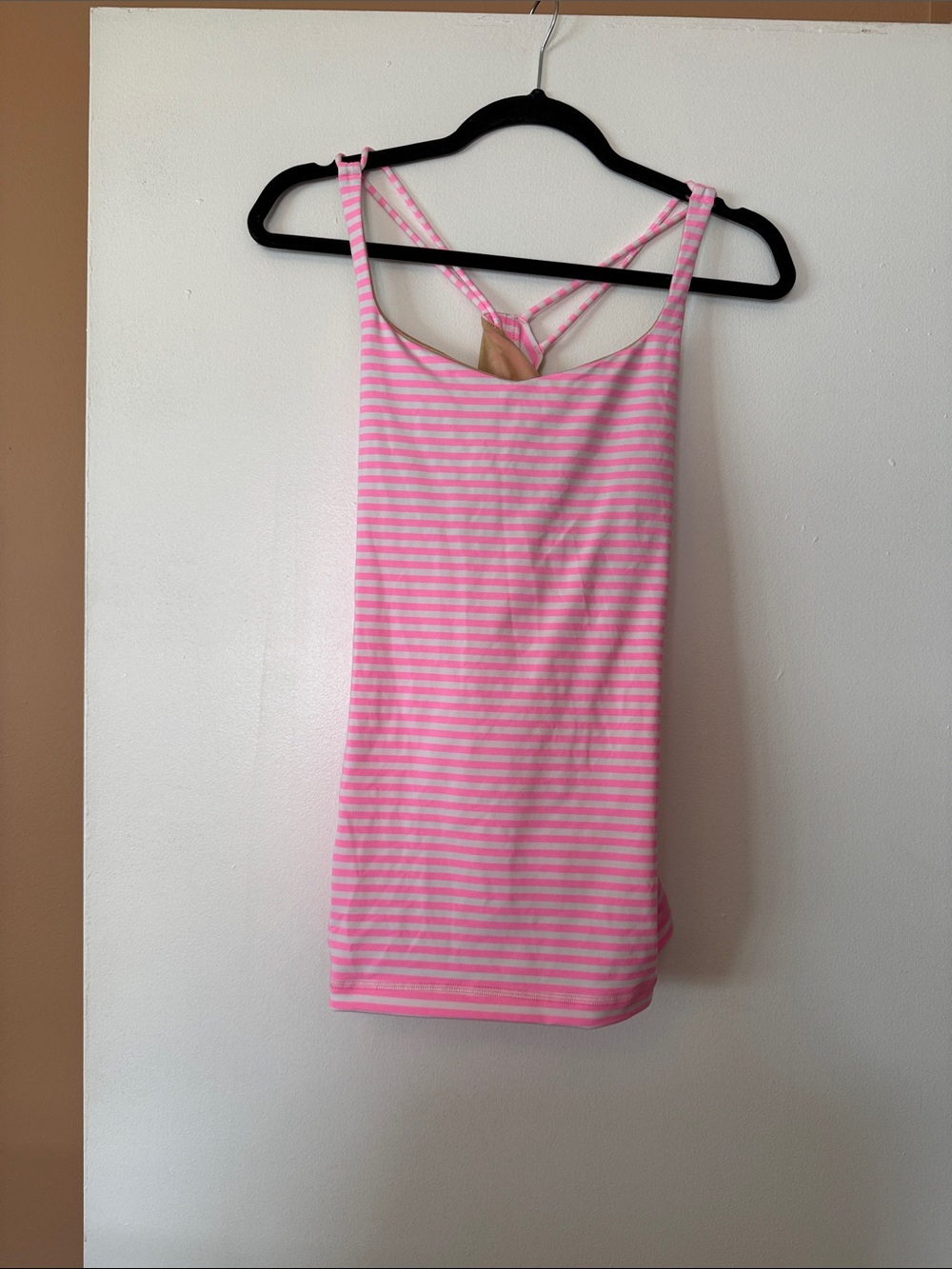 Lululemon Women’s Pink Striped Tank Top with Crisscross Back